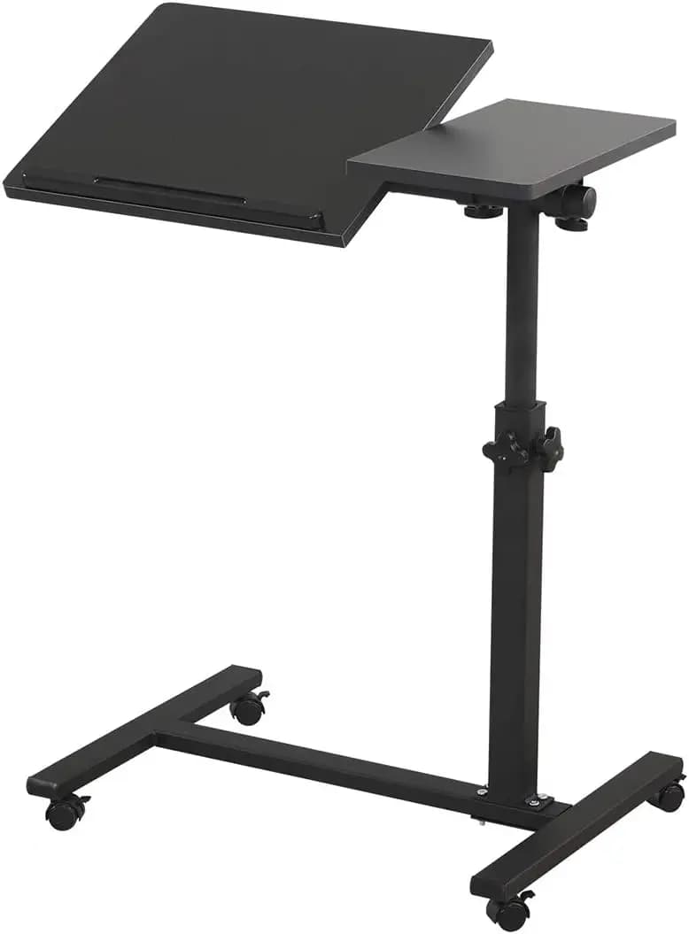 Supporto per laptop con rotelle regolabile con ruote, tavolo sopra il letto regolabile in altezza per uso divano letto (nero)