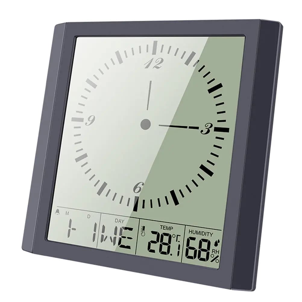1Pcs Digital Wall Clock Electronic Calendar Black Space-Saving Wall Hanging Multi-Function Display Temp Humidity Alarm Clock