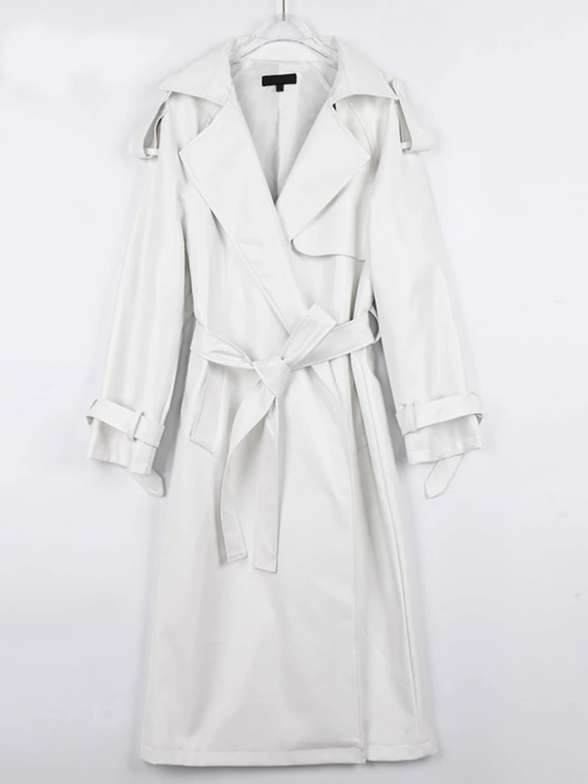 Mauroicardi Primavera Autunno Nero Lungo Morbido Trench in Pelle Pu per Le Donne Telai Allentato Casual Bianco Cappotto Impermeabile 2025