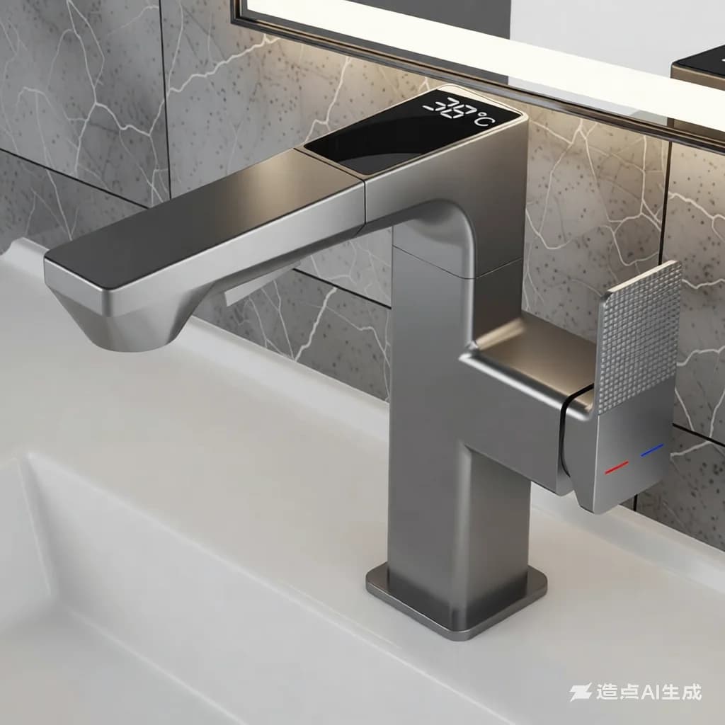 Rubinetto estraibile quadrato con display scavo, doppio spruzzo/stream, caldo/freddo, girevole a 360°, ottone senza piombo, risparmio idrico, installazione semplice, lavello