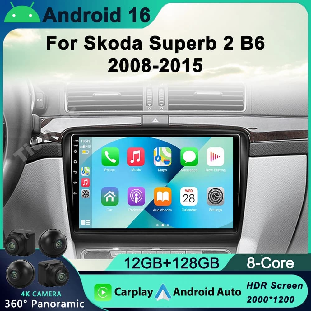 2din Android 16 Autoradio GPS Stereo Per SKODA SUPERB 2 2008-2013 2014 2015 Autoradio multimediale Lettore Video 4G dsp rds Carplay