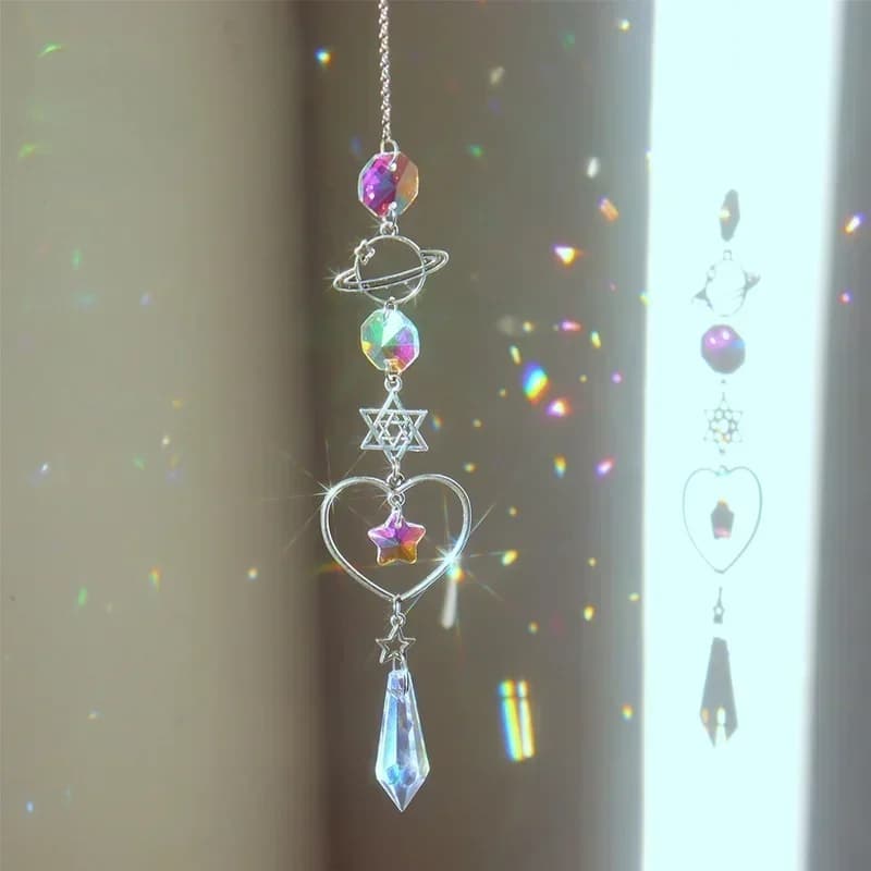 Fairy Style Wind Chimes Moon Sun Catcher Diamond Prisms Pendant Dream Home Living Room Decoration Crafts Accessories Tools