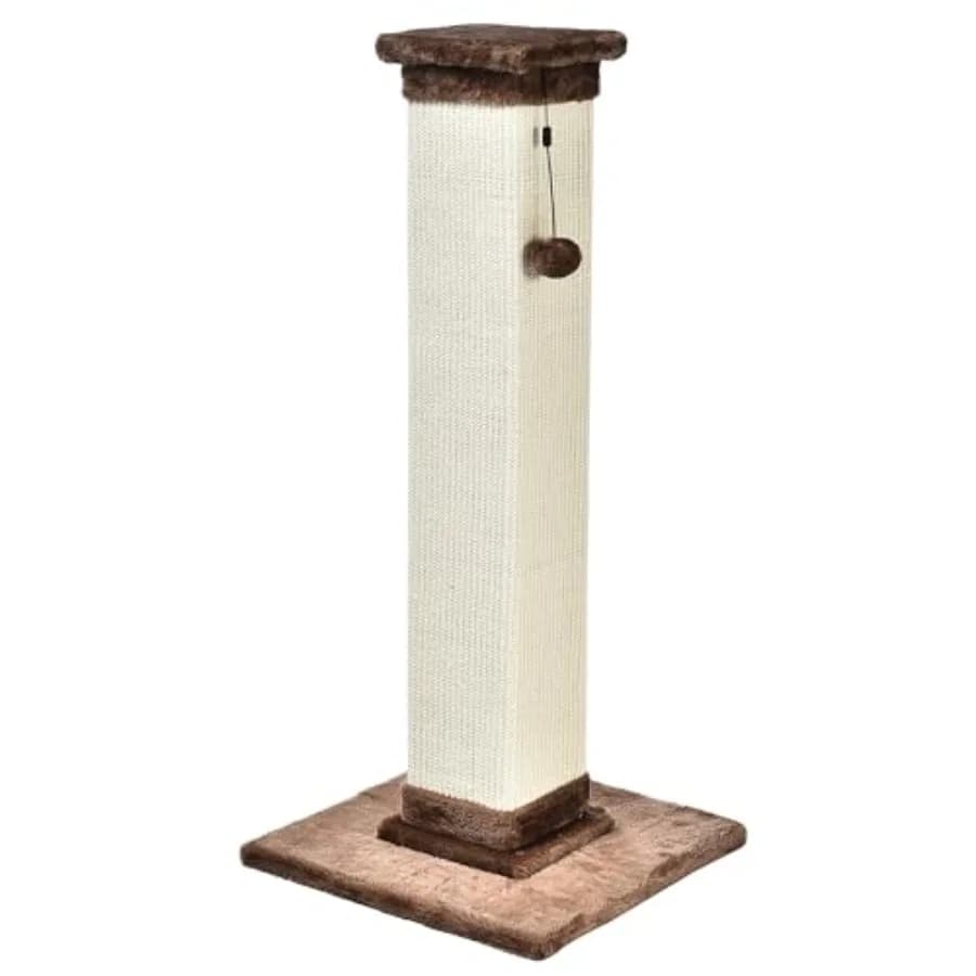 Robusto Tiragraffi per Gatti da Interno e Gattini, Classico a Palo Singolo con Corda in Sisal, Fibra di Iuta e Base in Legno, Grande 35.4"H