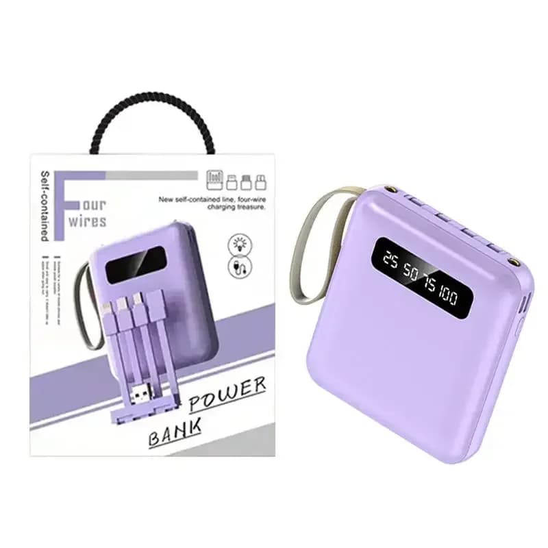 Power Bank Portatile Mini da 30000mAh con Schermo a Specchio LED Digitale e Cavo Integrato per iPhone Samsung Xiaomi Huawei