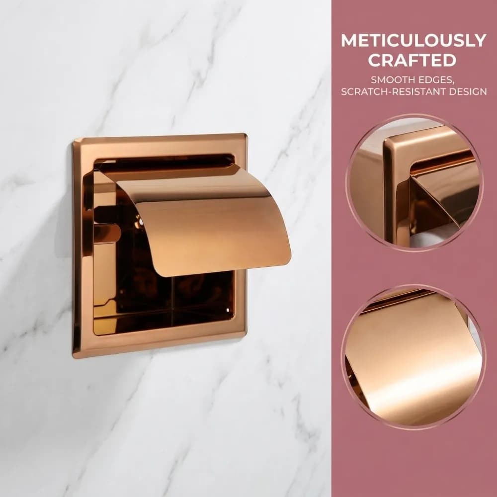 Stainless Steel Toilet Paper Holder Wall Mounted Mirror Finish Paper Towel Holder Rose Gold Modern Toilet Paper Dispenser