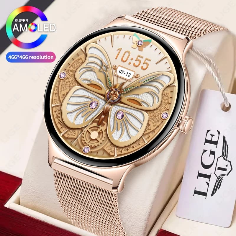 LIGE 2025 Durable ultra-thin woman smartwatch with AMOLED screen Watches Heart rate Blood pressure Bluetooth call Smart health watch