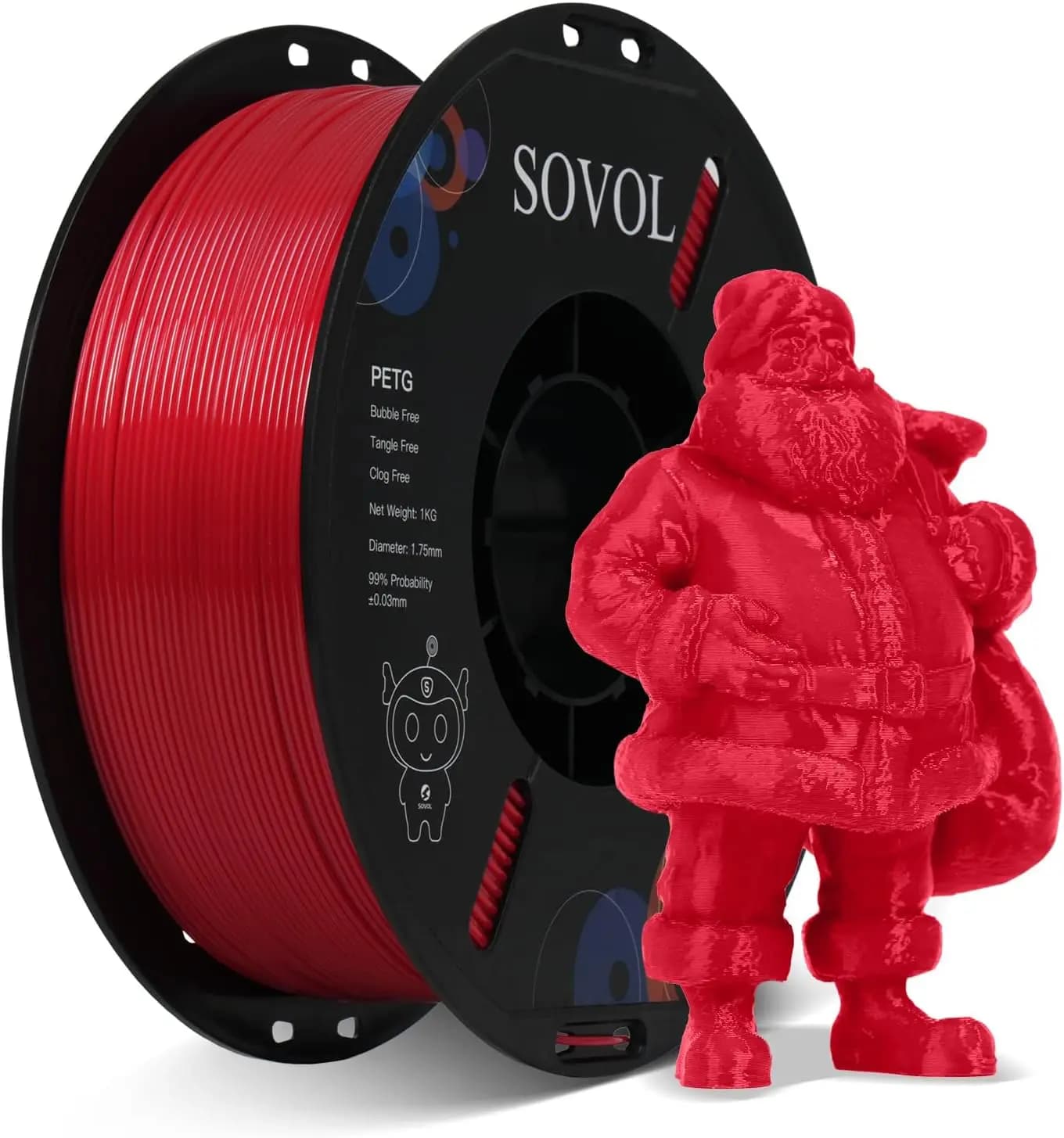 Confezione da 2 filamenti PLA rossi per stampante 3D, 1,75 mm, 1 kg ciascuno, precisione dimensionale +/- 0,03 mm, elevata resistenza, senza intasamenti, sigillati sottovuoto
