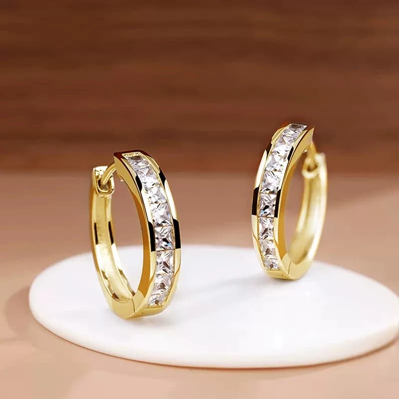 Women's Hoop Earrings with classic design Huitan complete with Princess Square CZ Simple and elegant female accessories Versatile jewelry