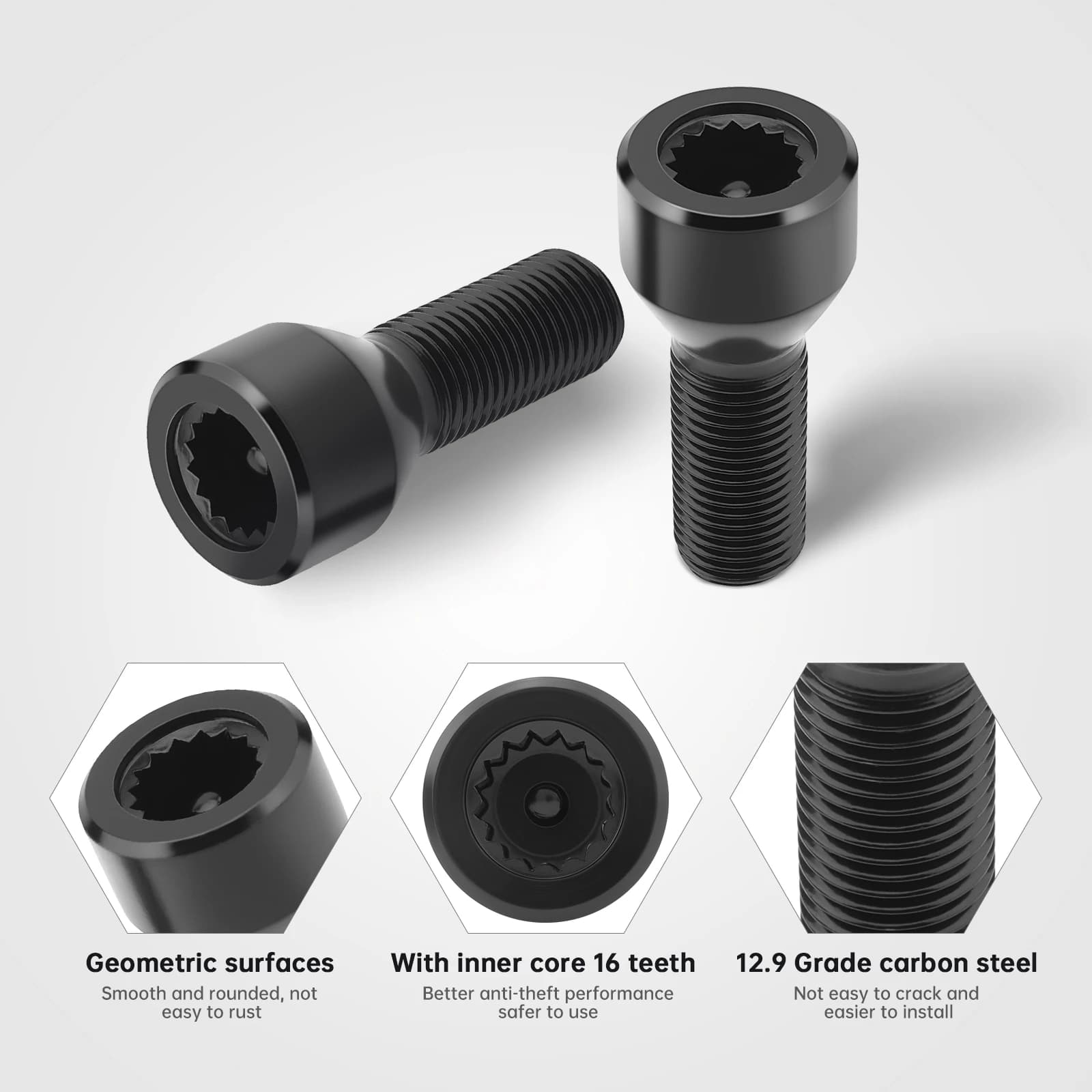 5pcs Gear Anti-Theft Wheel Stud Bolt Locks M12/M14x1.5mm Wheel Lock Set Lug Nuts Bolts with Supporting Tool Fit for BMW