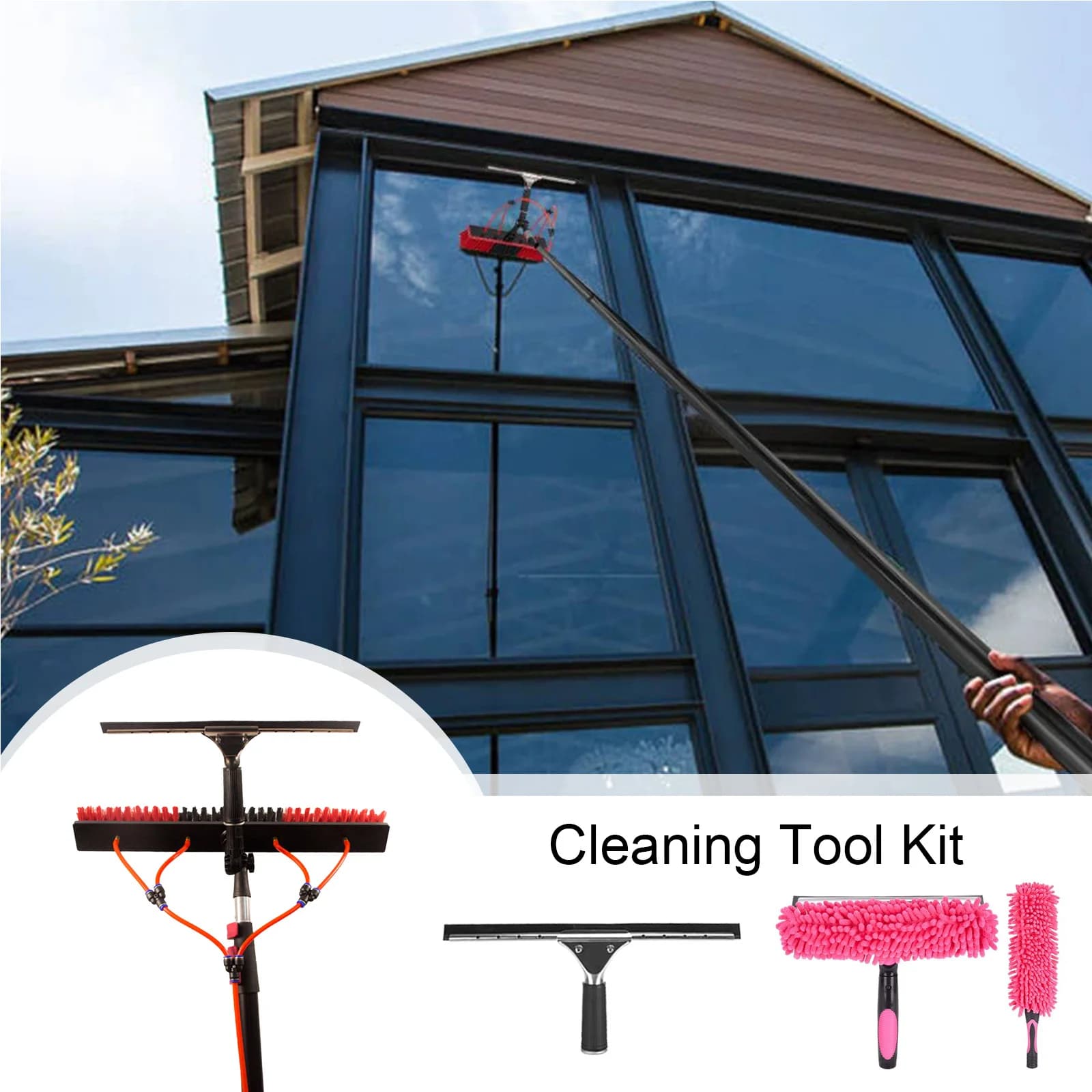 1.76-10.8M Kit di pulizia per finestre estese regolabile 2 in 1 Pulitore per raschietto per vetro a doppia faccia Spolverino Mop 180 ° Finestra girevole Clea
