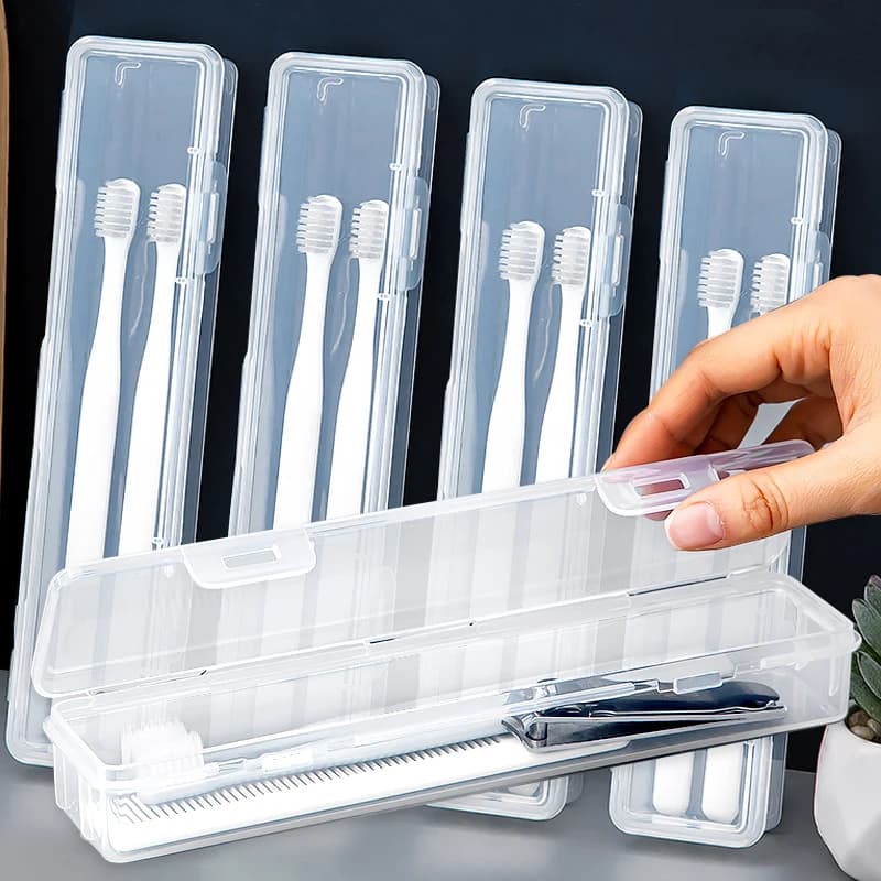 5/1x Scatola per spazzolino trasparente con coperchio Scatola per dentifricio in plastica portatile antipolvere da viaggio all'aperto Porta spazzolino in plastica