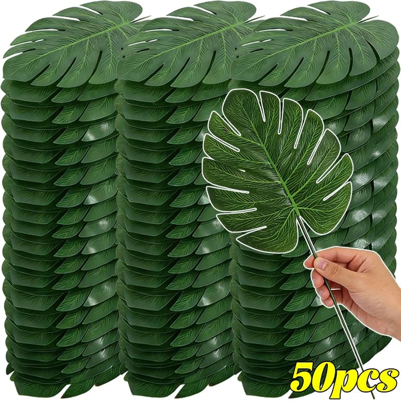 Artificial Sheets of Green Monstera for Weddings, Birthday Celebrations, Home Decorations, Tartaruga Leaves Copper in Fin Silk, Scarves