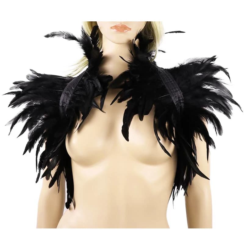 Black Natural Feather Shrug scialle spalla avvolge Cape Gothic Collar Cosplay Party Body Cage Harness Bra Belt Feather Fake Collar