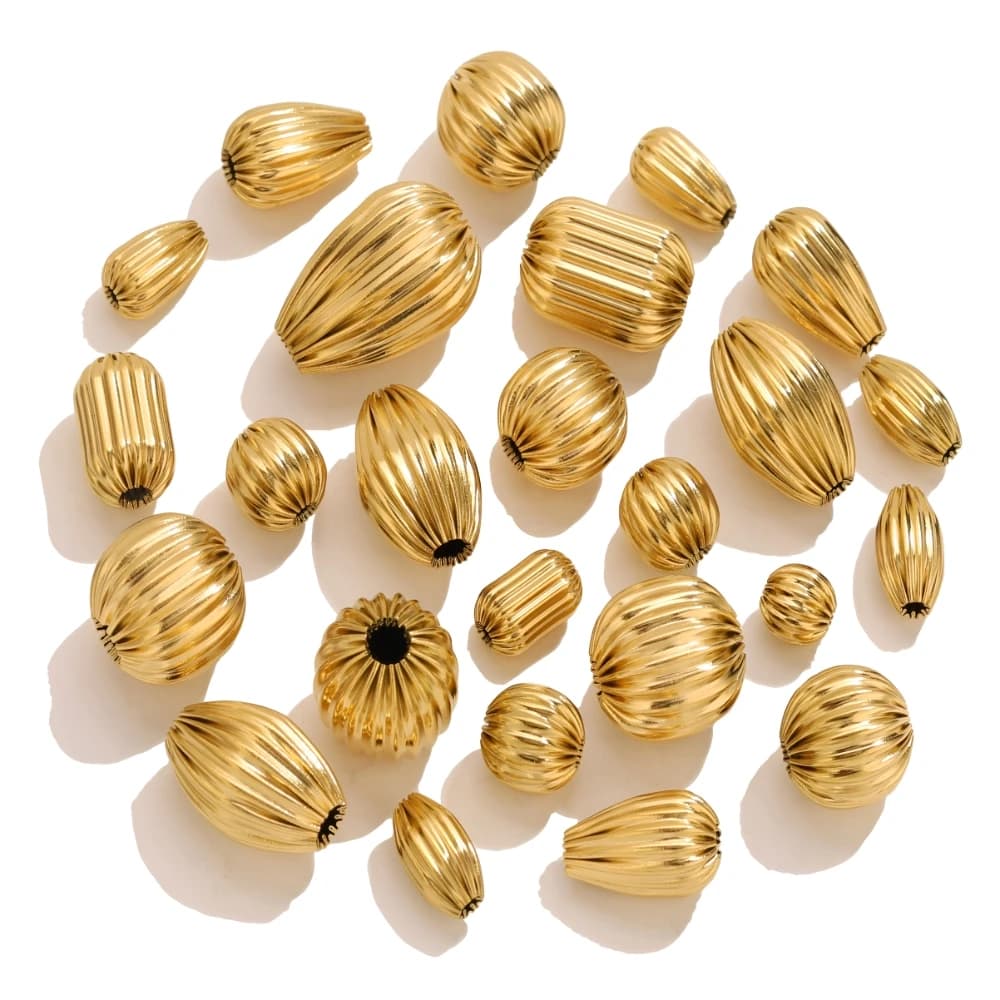 5 pcs stainless steel 18k gold large shapes drop oval ribbed beads scattered necklace bracelet diy creation of jewelry wholesale