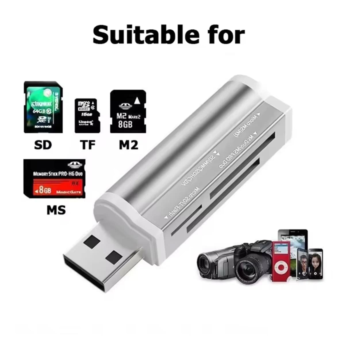 4-in-1 USB 2.0 Micro SD Card Reader High Speed Data Transmission Adapter for TF SD Micro SD MS pro M2 Cards - Data Transfer