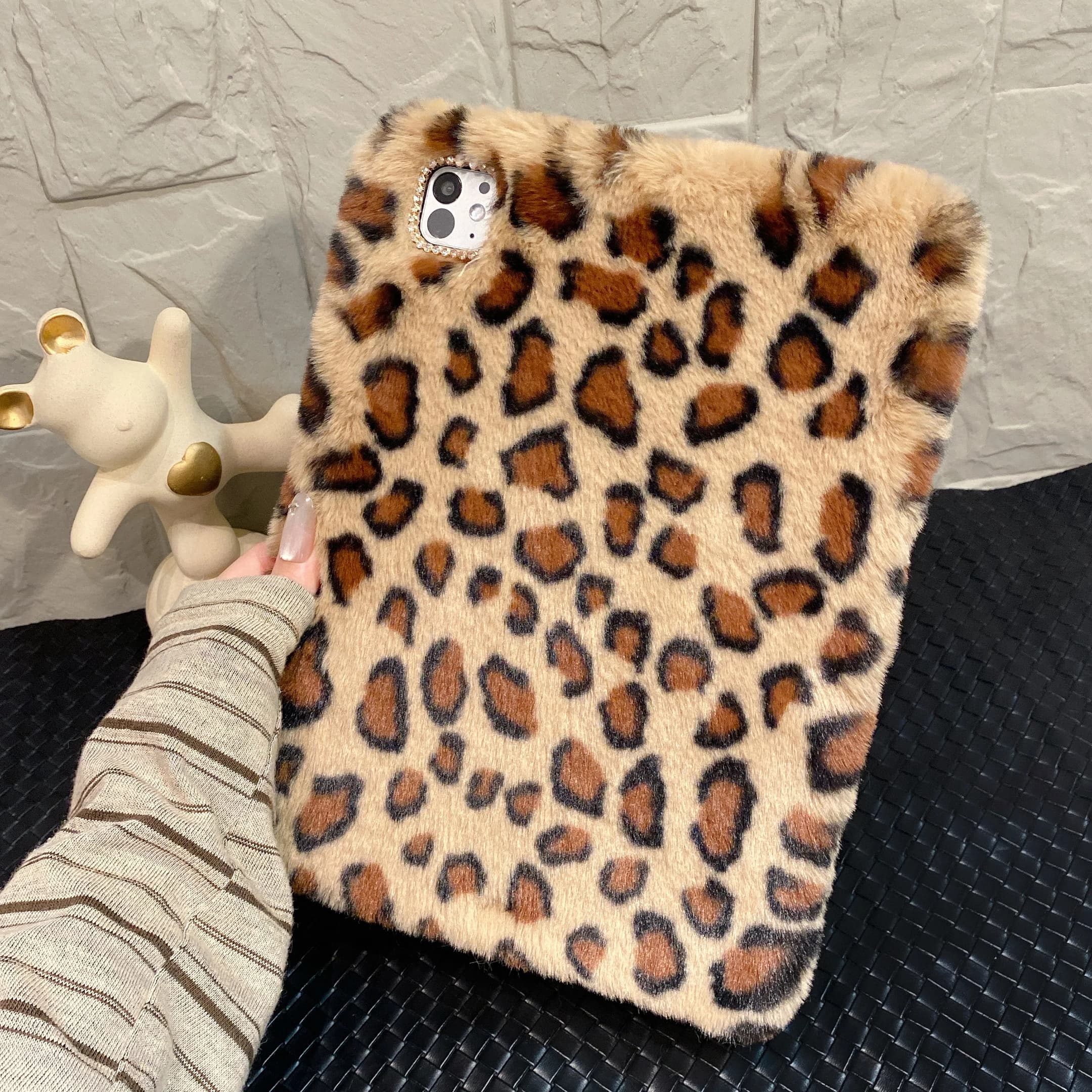Custodia per Tablet in Peluche con Stampa Leopardata e Porta Matite per Lenovo Xiaoxin Pad Pro 11.5, Pad Pro 12.7, TB371FC, Tab K11 11 pollici
