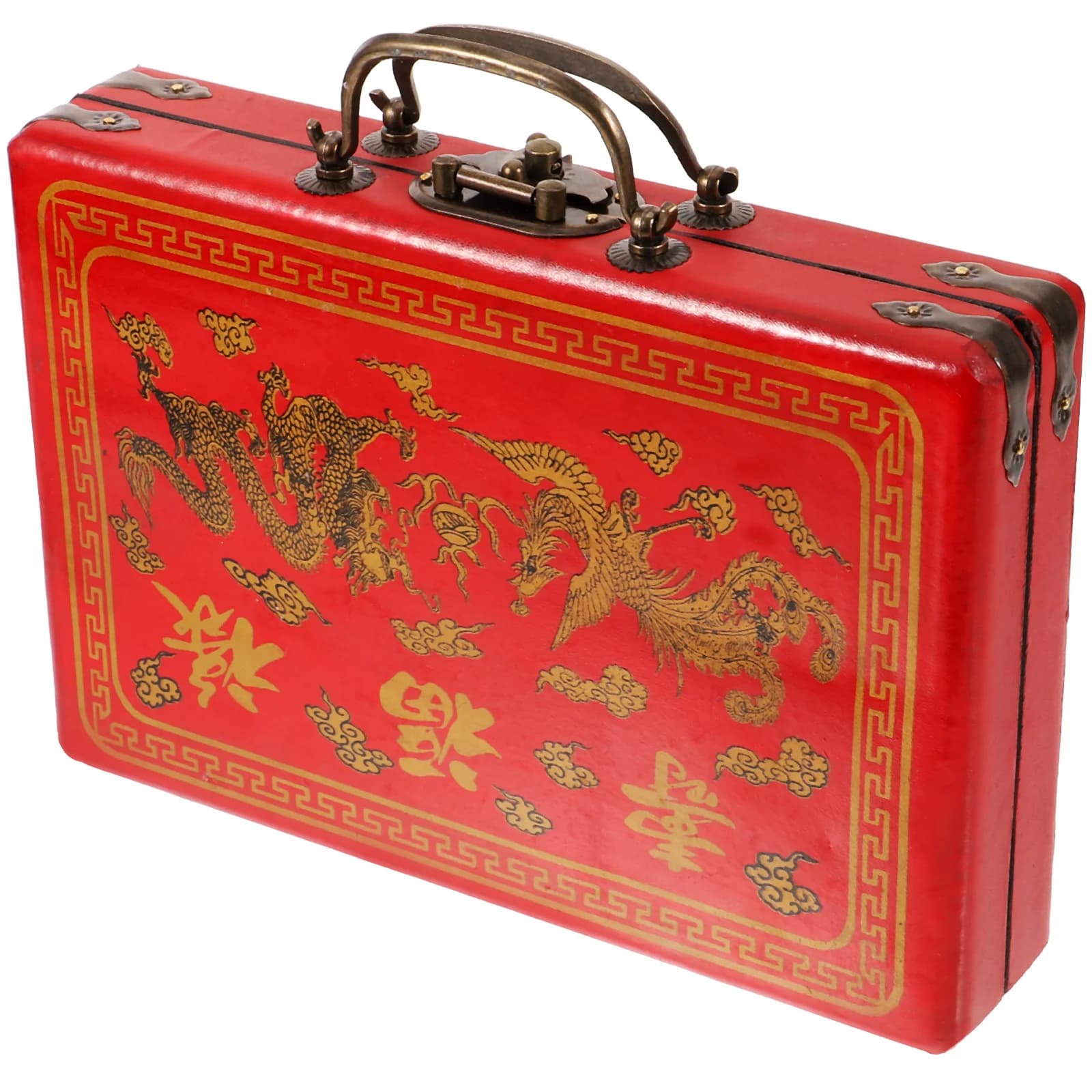 Scatola Mahjong cinese vintage Custodia rettangolare in legno Porta piastrelle Mahjong portatile Scatola regalo squisita multiuso