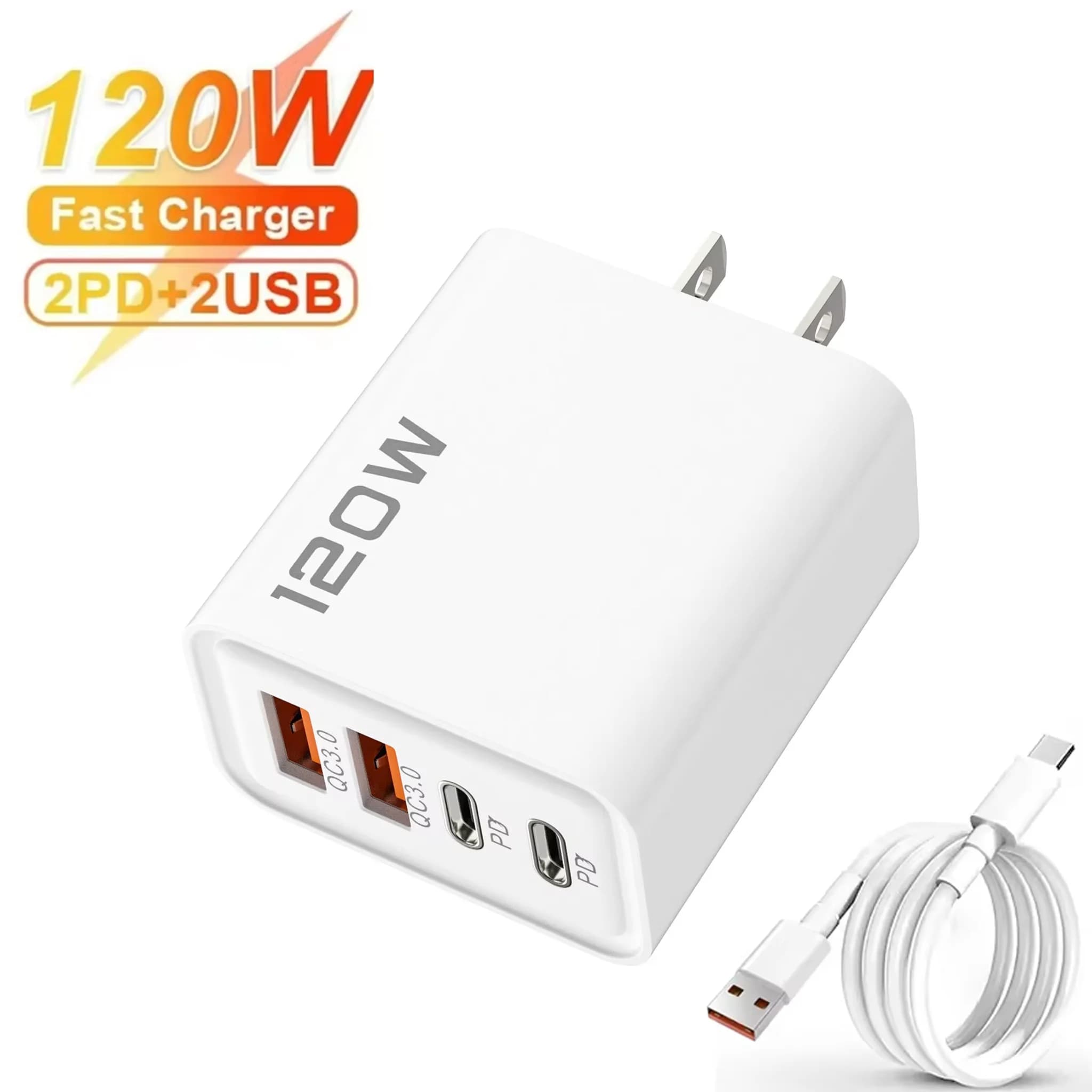 120W Fast Charger USB Type C Cable Fast Charging Phone Power Adapter For iPhone for Samsung Quick Charge Wall Charger