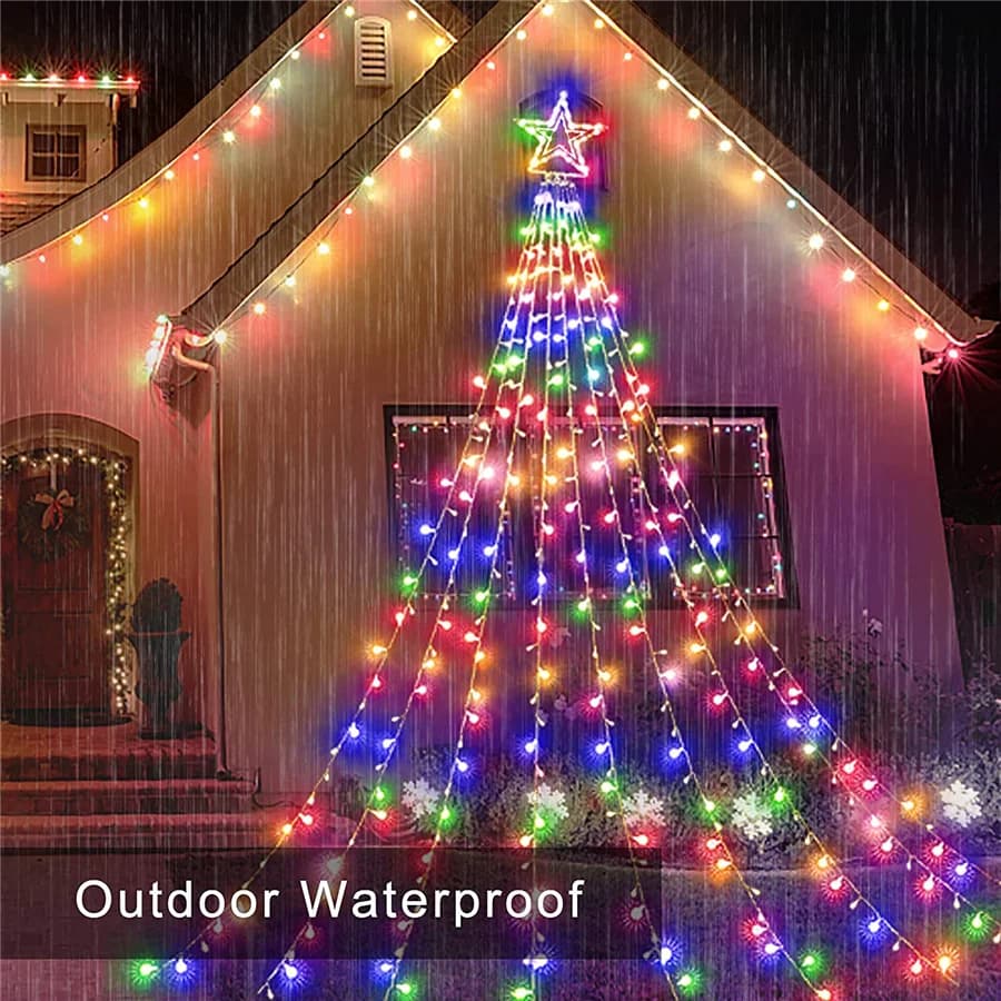 Creative LED Star Waterfall Christmas Fairy String Lights Outdoor 8 Modes Waterproof Garden Decoration Garland for Party Wedding