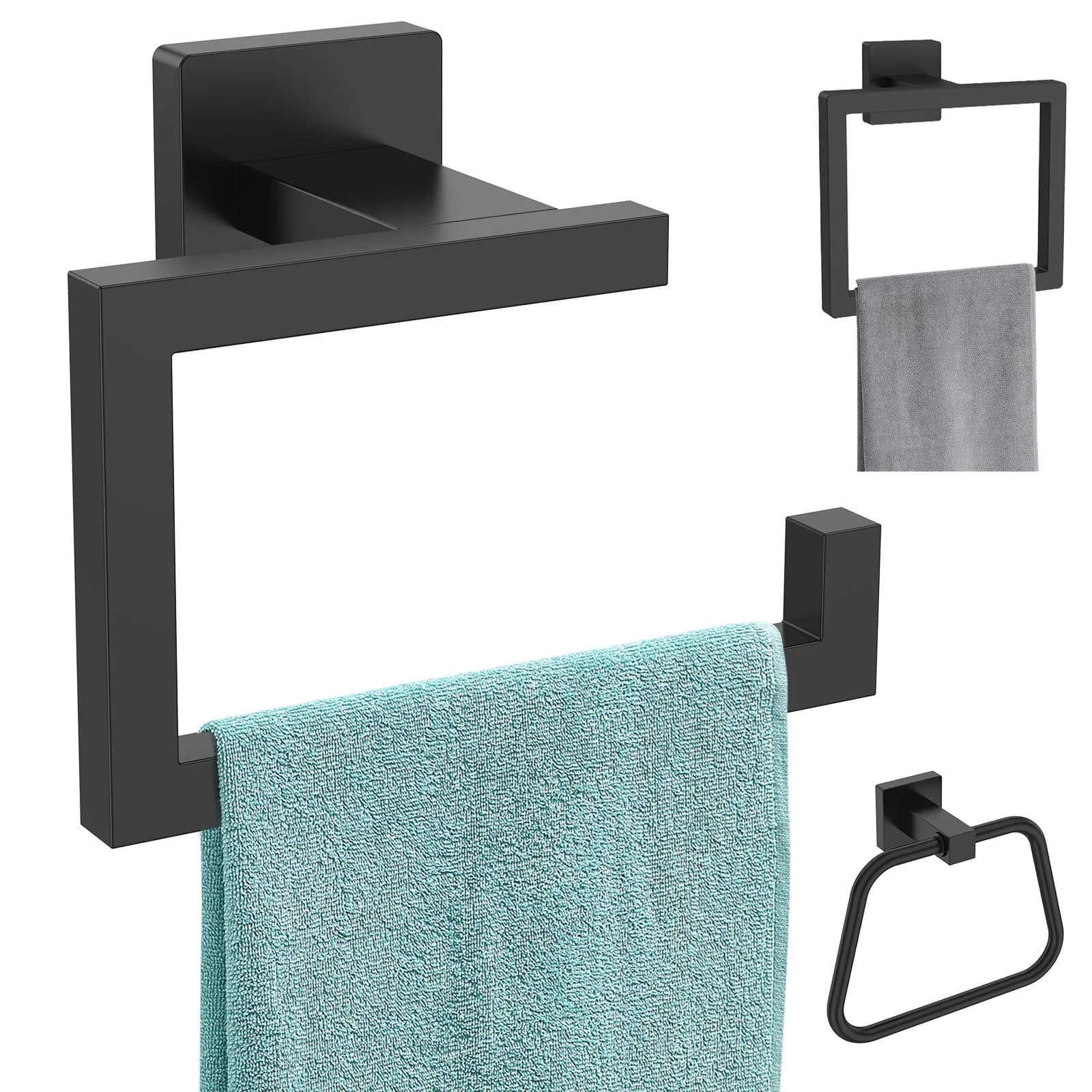 Porta asciugamani in acciaio inossidabile Porta asciugamani quadrato a parete Porta carta igienica Dispenser Anello portasciugamani con vite per bagno