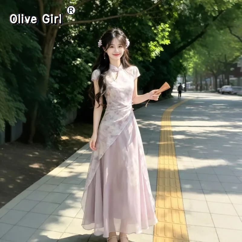Olivegirl Gentle Fairy Dress Qipao Plus Size Oversized Chinese Improved Cheongsam Summer 2026 Women's Clothing