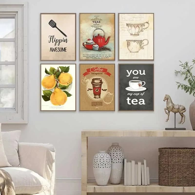 Vintage Hot Coffee Tea Time Food Cupcake Egg Lemons Posters and Prints Canvas Printing Wall Art Picture for Kitchen Cafe Deco