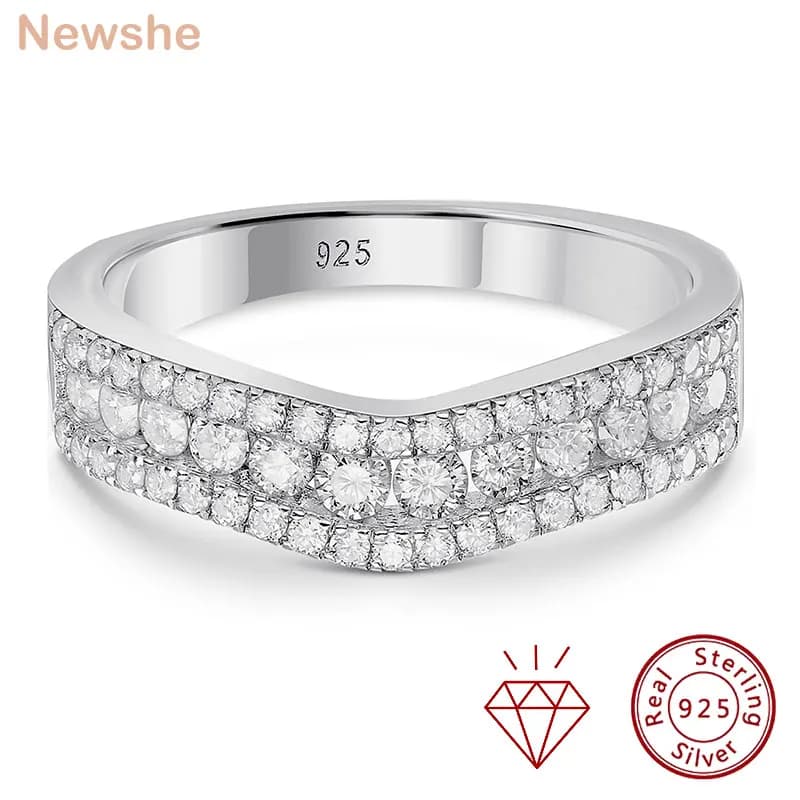 Newshe Curved Moissanite Ring Wedding Band D Color VVS1 925 Sterling Silver Half Eternity Rings for Women Size 5-10