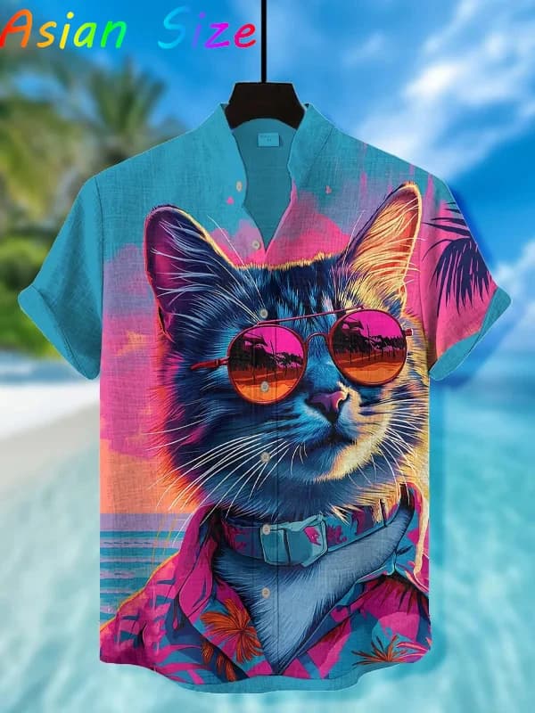 Divertente Animale Gatto Camicie Hawaiane Uomo Donna Occhiali da sole Camicia procione Nuovo abbottonato Tropicale Beach Party 2026 Camicette Aloha Camicia