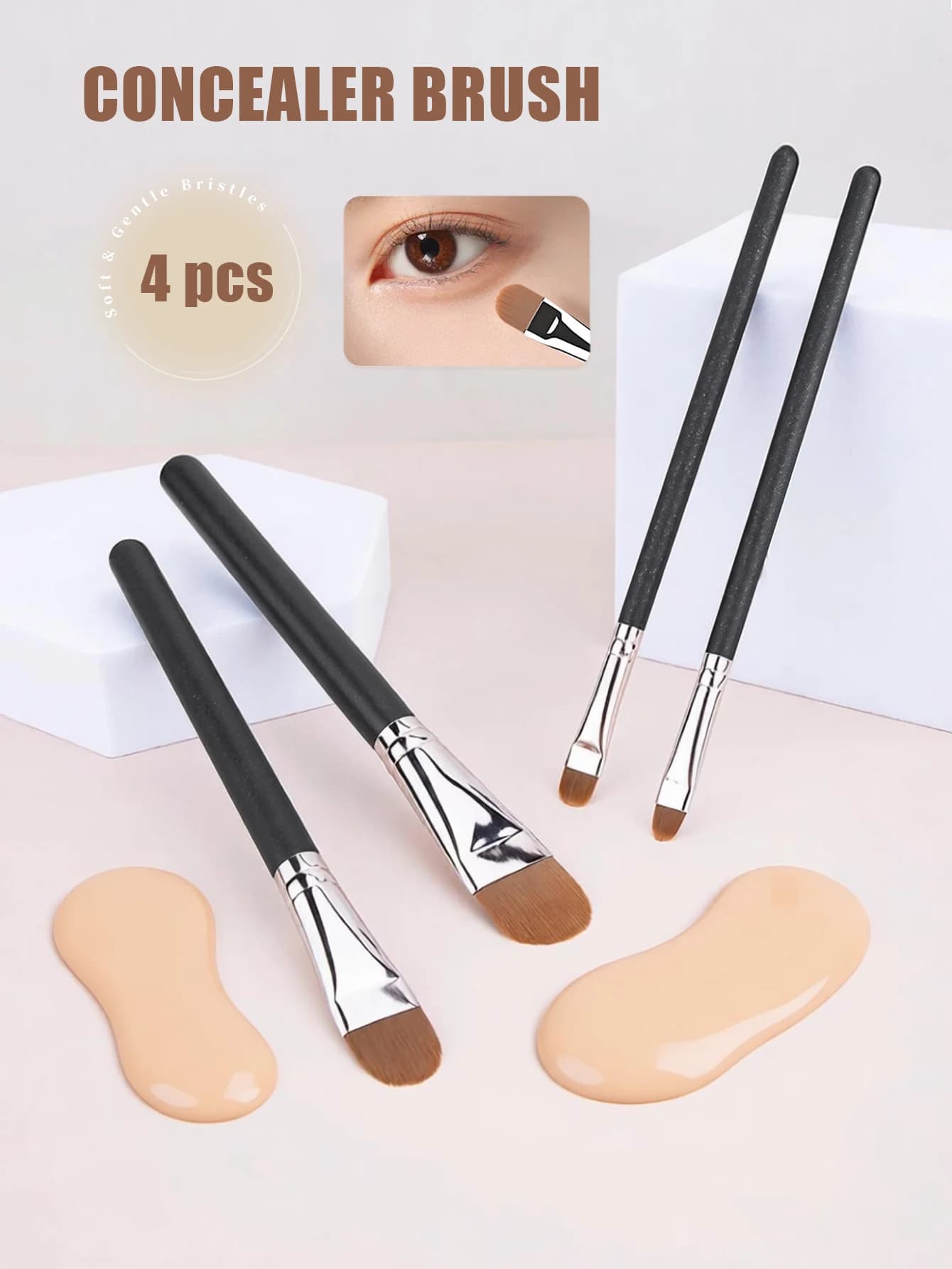 Set of 4 umbrella brushes for beginners, eye and nose makeup brushes, set of brushes for shades and details with soft bristles for E