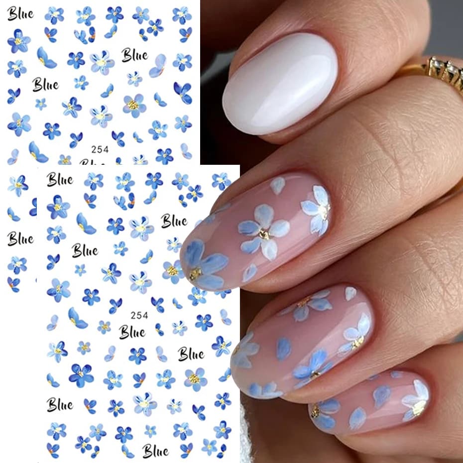 2 pezzi 3D blu acqua fiori adesivi per unghie petali kawaii cursori adesivi per unghie primavera estate floreali nail art decor
