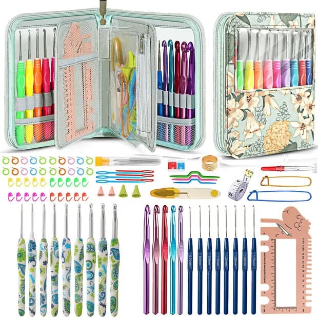 1 Set Uncinetti Set ergonomico Aghi per maglieria Kit di filati per tessuto Motivo floreale Aghi per uncinetto Strumenti artistici per maglieria a mano fai-da-te