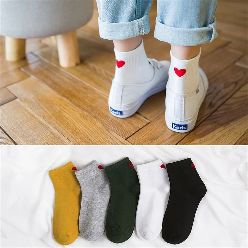 Women's Cool Casual Literary Socks with Cute Red Heart Harajuku