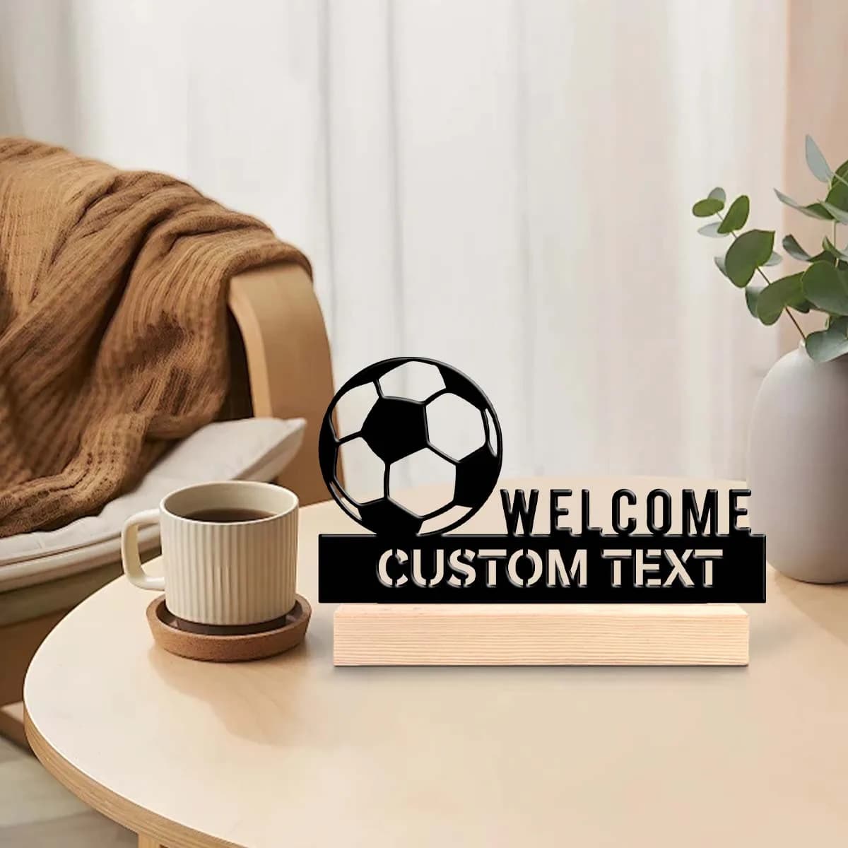 1pc Customized Minimalist Metal Ornaments Customizable Name Equipped with Wooden Base Art Decoration, Desktop Decoration