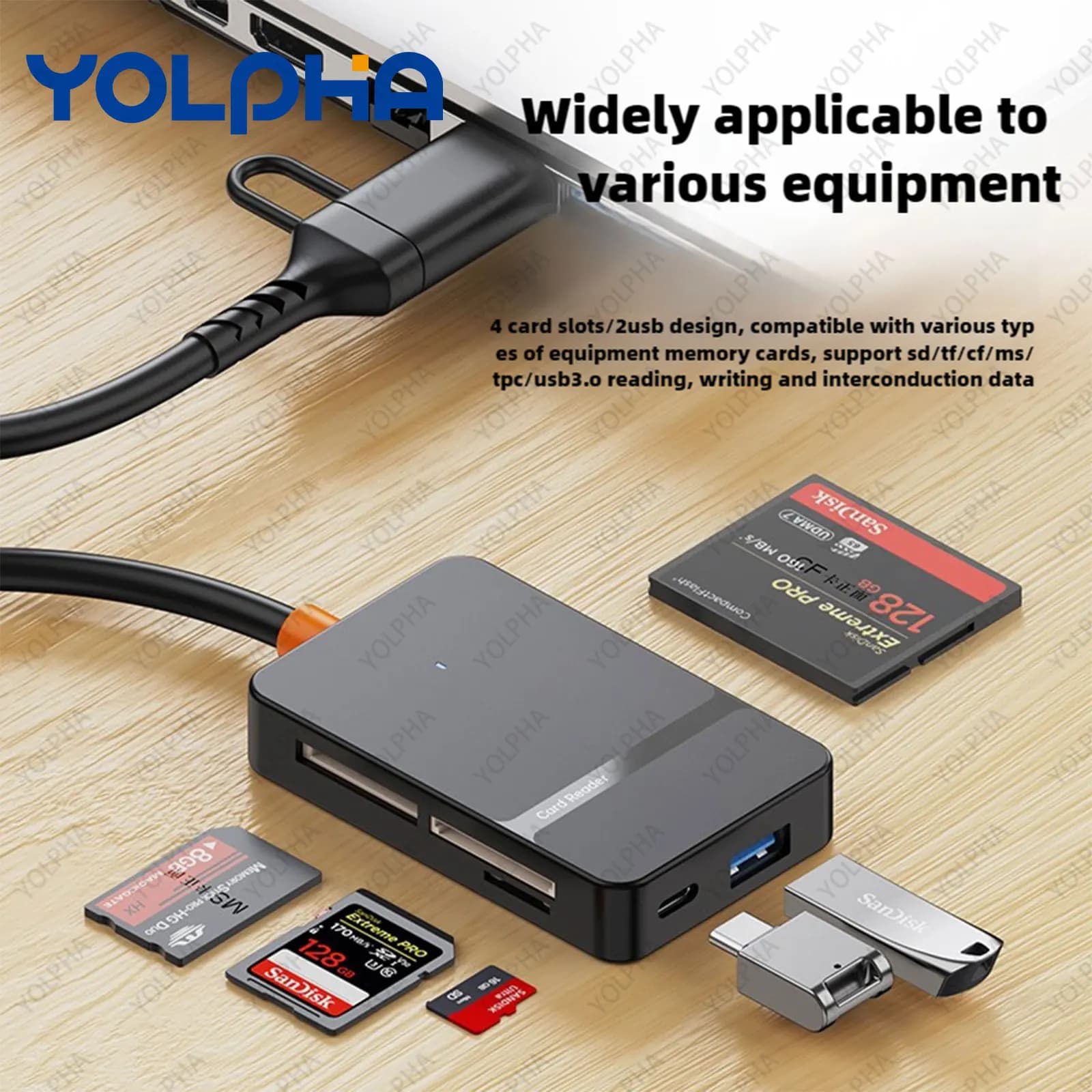 Lettore di schede di memoria CF/SD/MS/TF 8 in 1 Adattatore hub USB per PC Tablet Convertitore fotocamera iPhone15/16 Chiavetta USB esterna