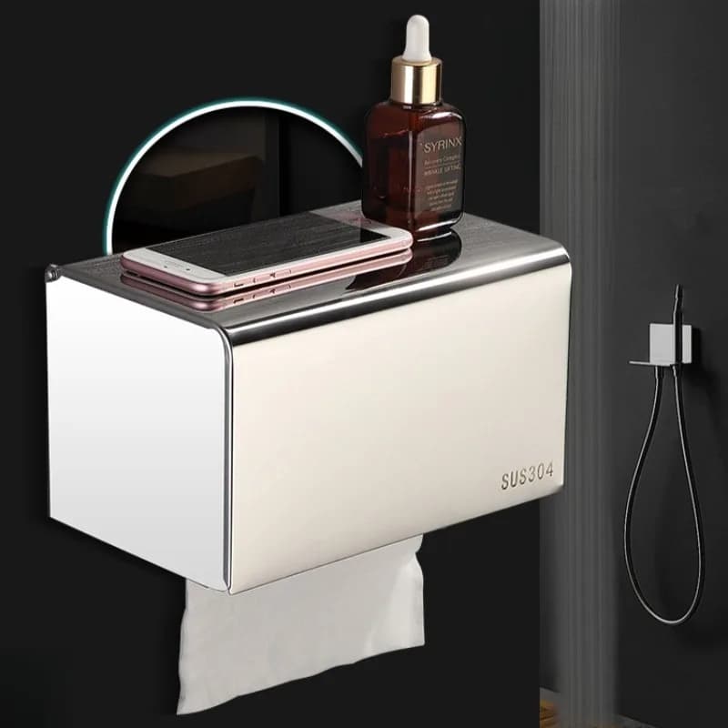 Stainless Tissue Boxes Roll Tissue Case Rectangular Paper Roll Case Toilet Paper Holder Pull-out Tissue Container Bathroom Box