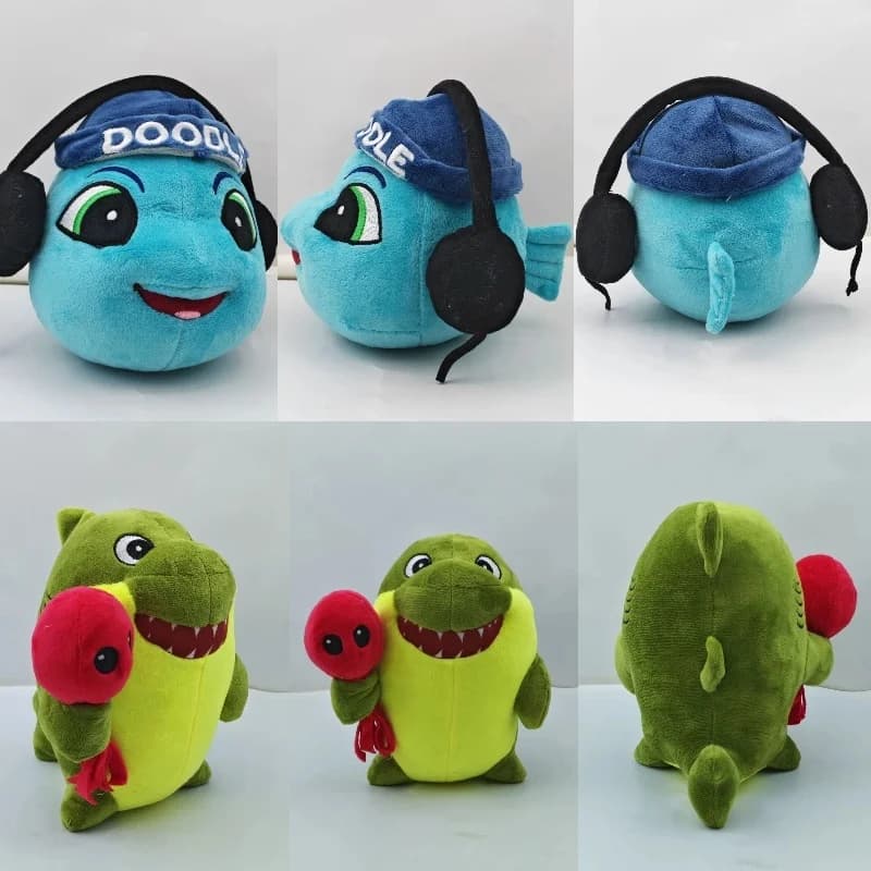 New 2026 Animal Doodle Arkey Plush Doll Toy Cute Green Shark Blue Fish Head Funny Anime Stuffed Doll Birthday Gifts