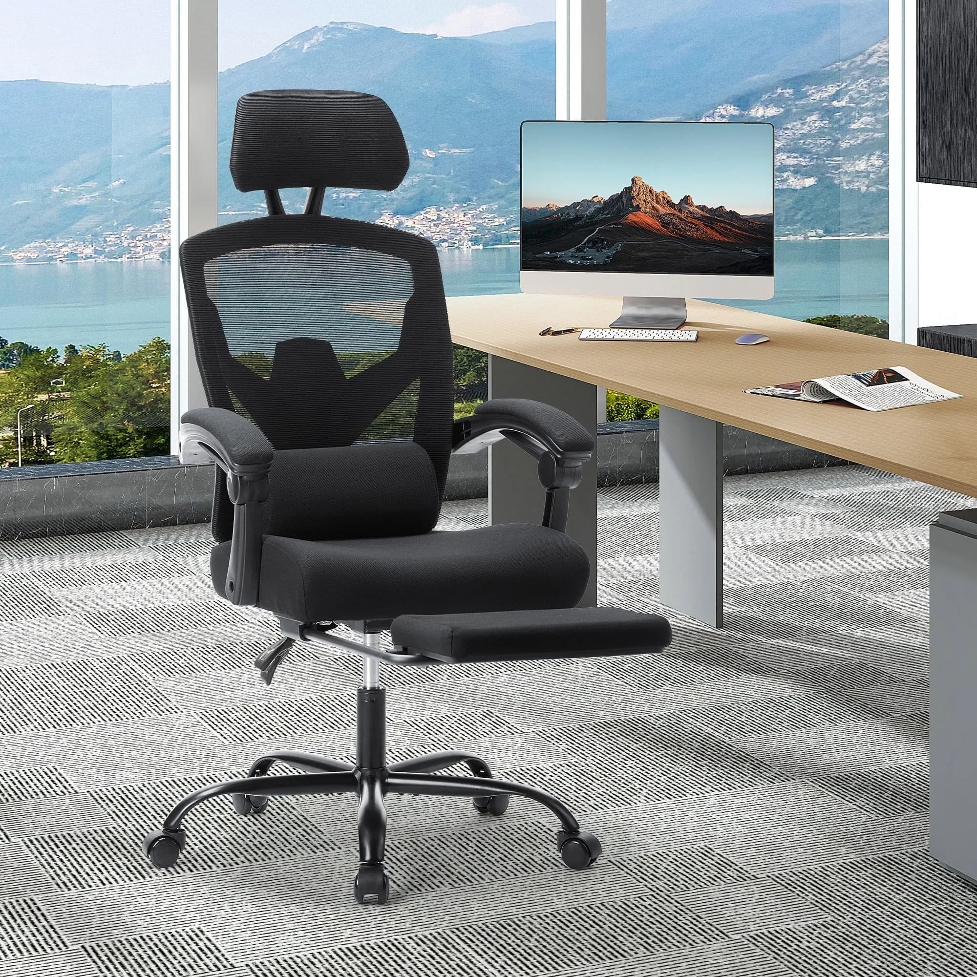 MCQ Sedia da ufficio da gioco reclinabile ergonomica con schienale alto con cuscino di supporto lombare Sedia da scrivania per computer a dondolo girevole in rete