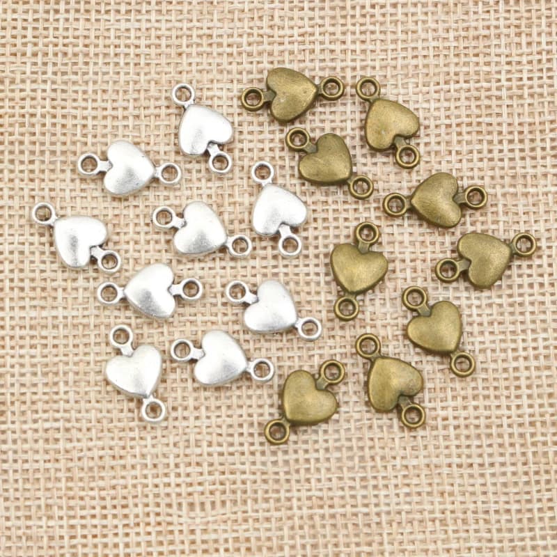 30pcs 15x8mm Antique Silver Plated and Bronze Plated Heart Connector Handmade Charms Pendant:DIY for bracelet necklace