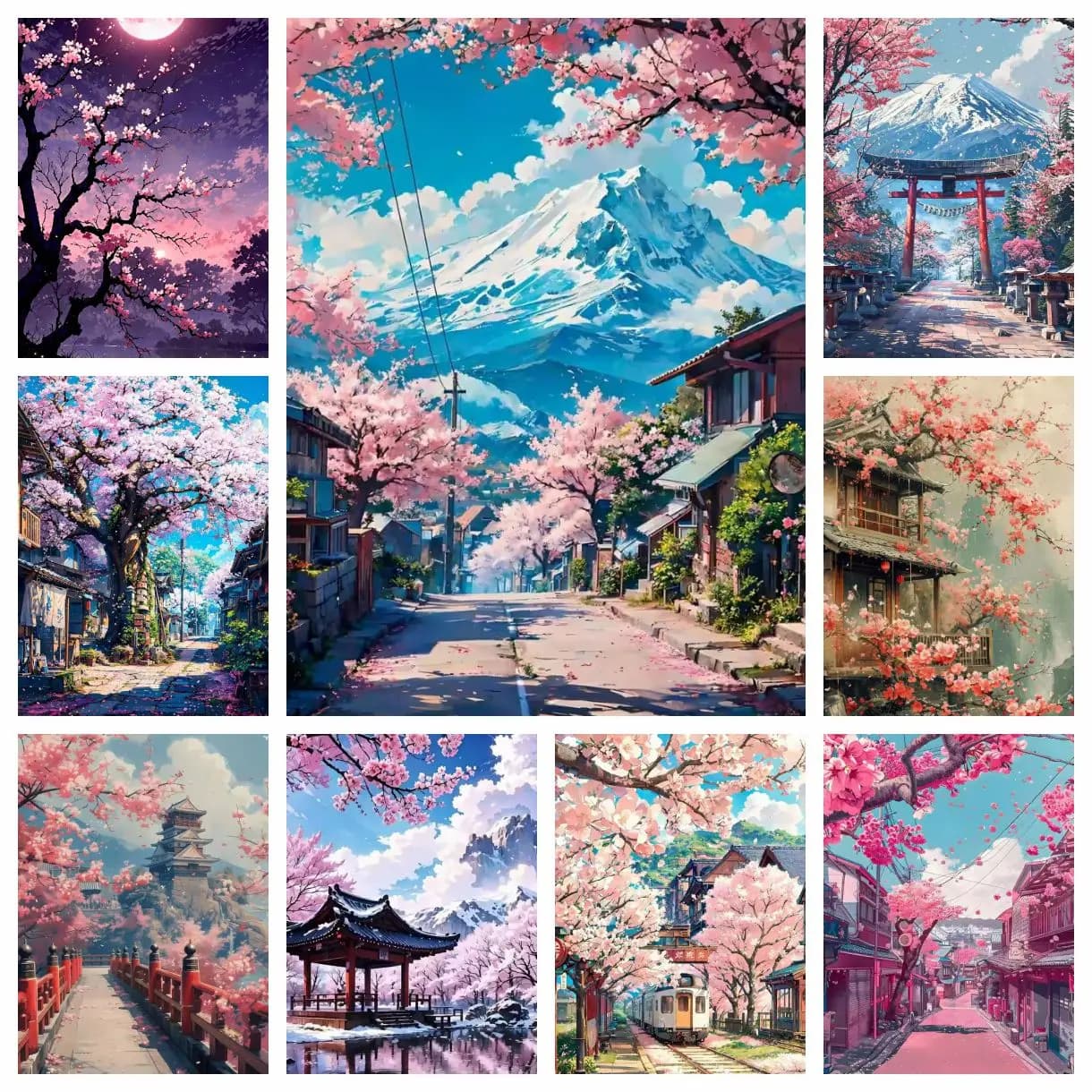1PC Kit Mosaico 5D Senza Cornice con Fiori di Ciliegio Giapponesi, Pittura Diamantata, Punto Croce, Decorazione Murale, Adesivi da Parete, Regalo Fatto a Mano H