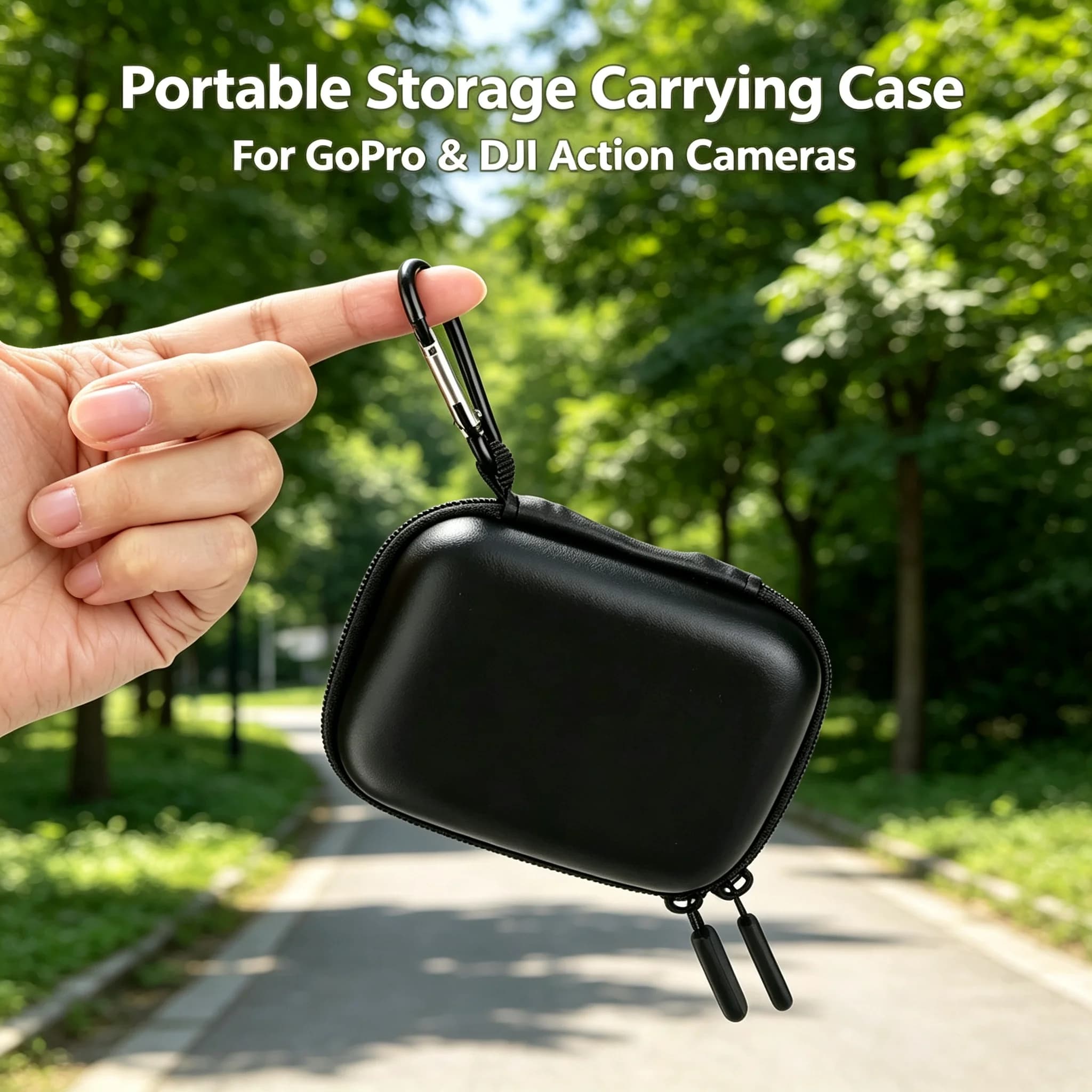 Action Camera Hard Carrying Case with Metal Carabiner, Mini EVA PU Storage Bag for GoPro Hero 13 12 11 DJI Osmo Action 6 5 4 3