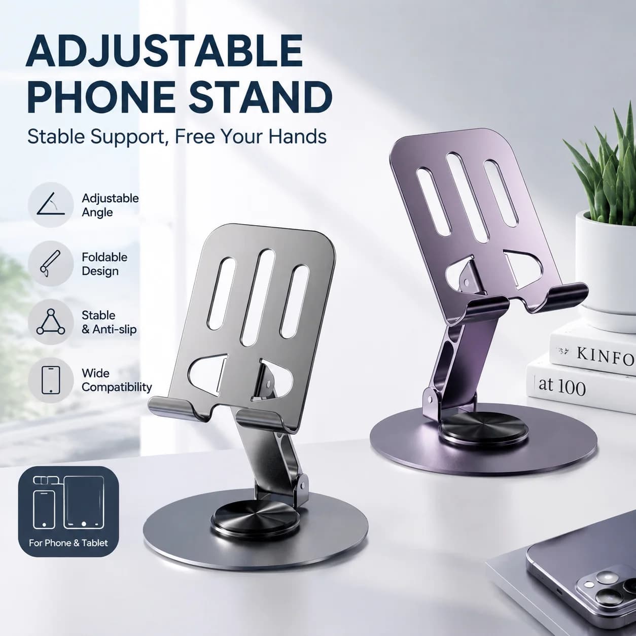 720 Rotate Aluminum Alloy Portable Tablet Holder For iPad Adjustable Flexible Folding Lazy Desktop Live Mobile Phone Stand Mount