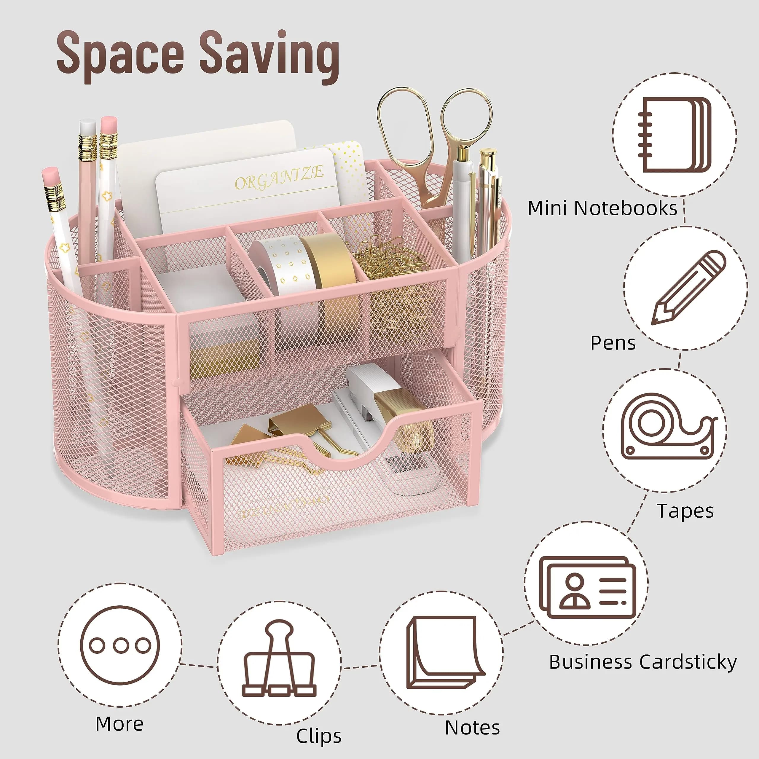 Organizzatore da scrivania in rete, accessori per scrivania e organizer per spazi di lavoro con cassetti, portapenne da scrivania con 9 scomparti per ufficio