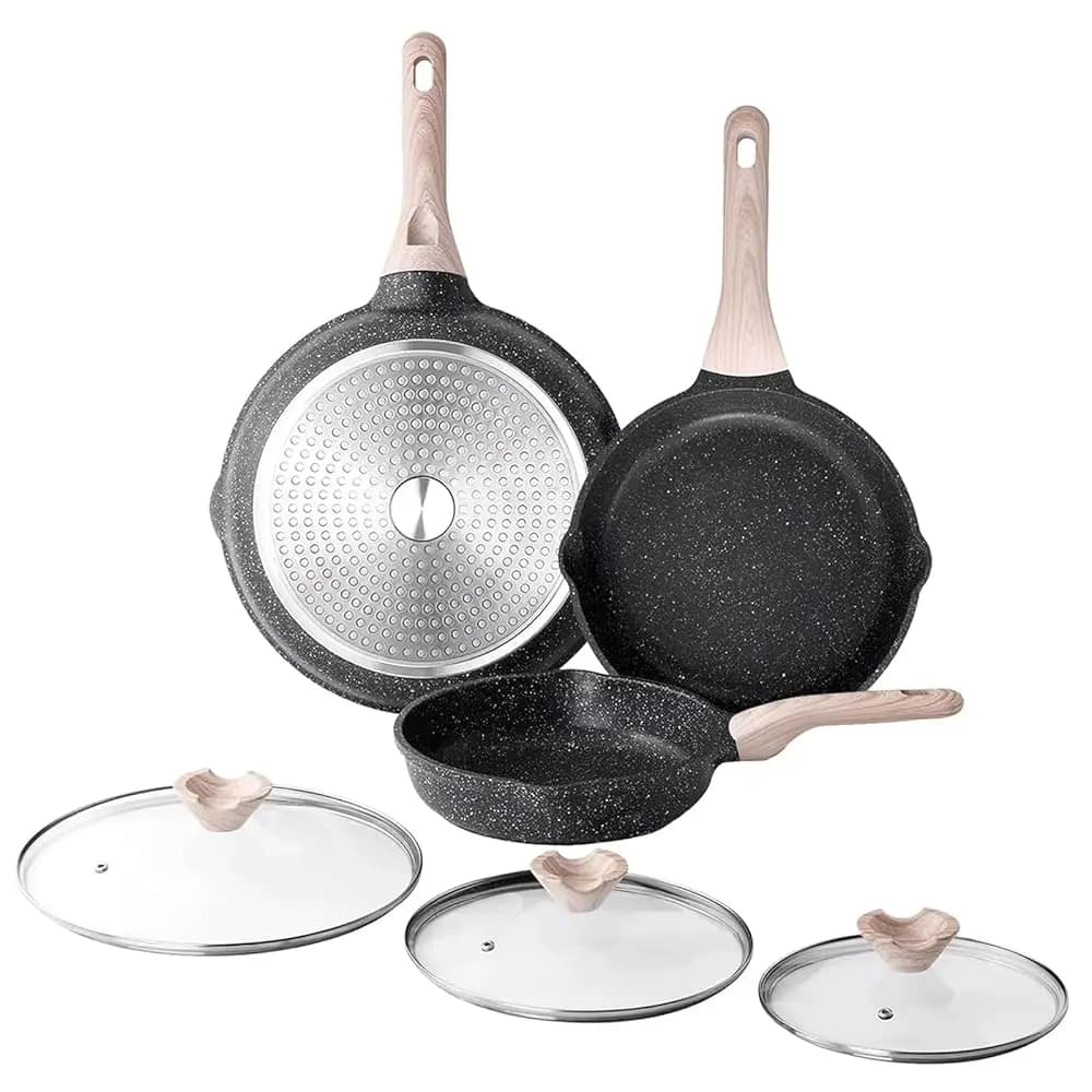 Set di Padelle Antiaderenti in Ceramica, Set di 3 Padelle in Ceramica, Pentole Sane Non Tossiche, Manico Termoisolante, Compatibile con Induzione