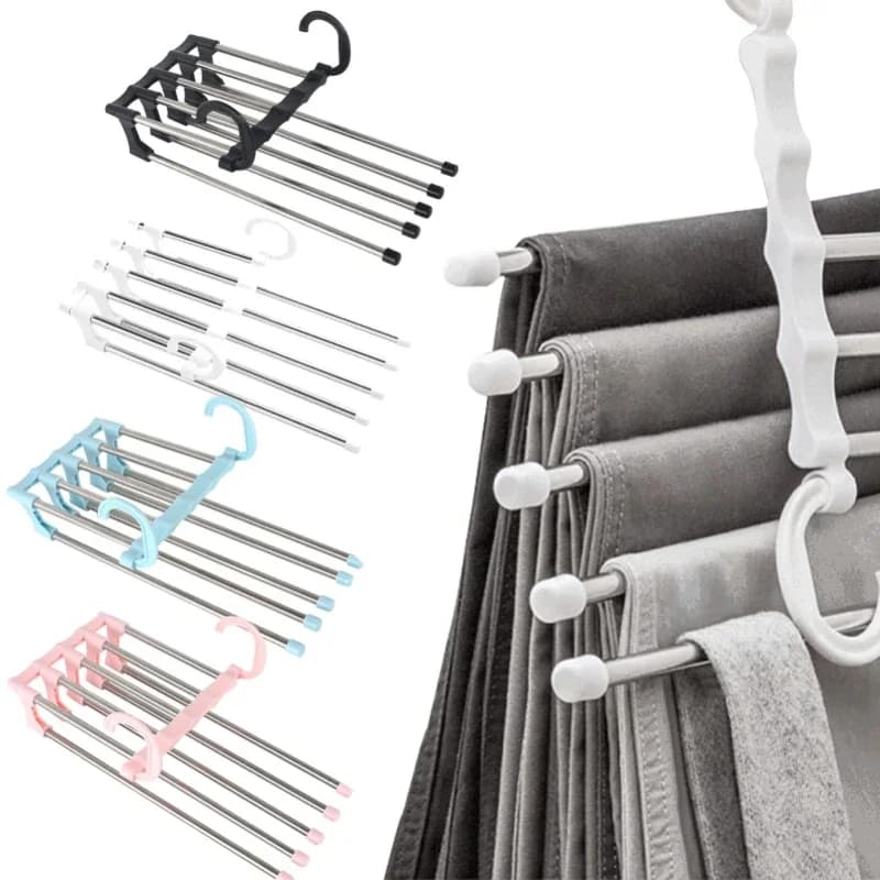 1pc 5 in1 Save Space Pants Hanger Collapsible Tie Hook Multi-functional Clothes Trouser Rack Wardrobe Closet Organizer Storage