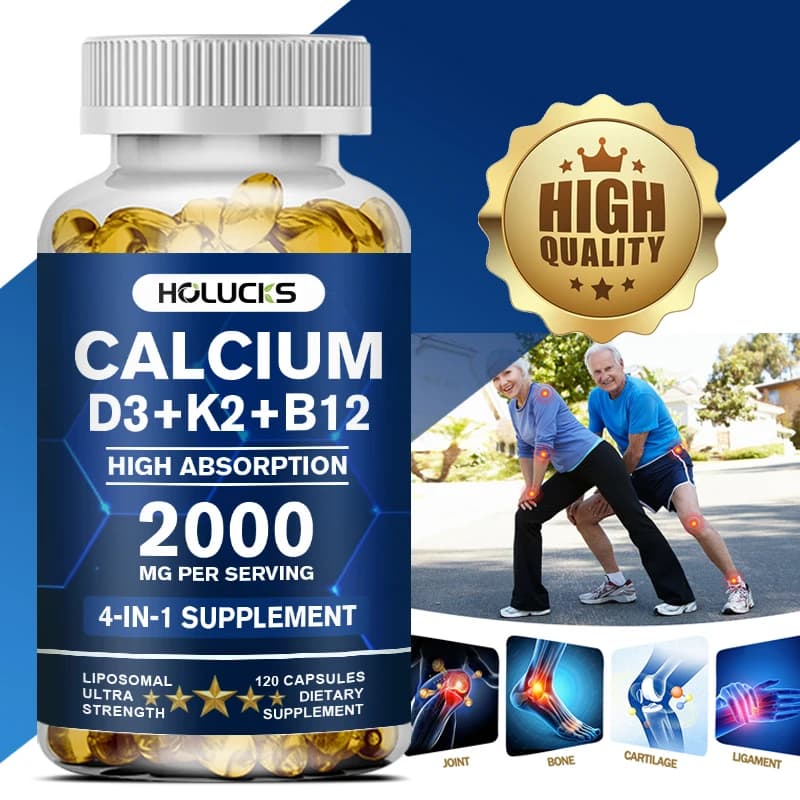 Integratori di Calcio con Vitamina D3 K2, per Ossa, Denti e Articolazioni Forti, Supporto per la Salute di Cuore e Cervello, per il Sistema Immunitario