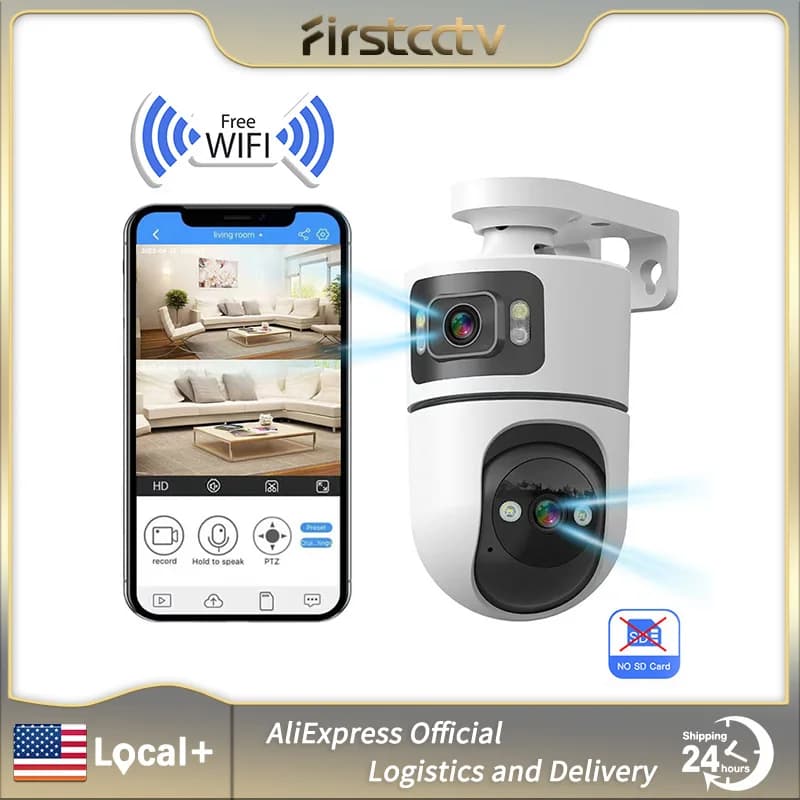 Telecamera WiFi Intelligente da Interno FIRSTCCTV 3MP con Doppio Schermo, Visione Notturna a Infrarossi 2.4G, Rilevamento del Movimento, Tracciamento Automatico, Audio Bidirezionale