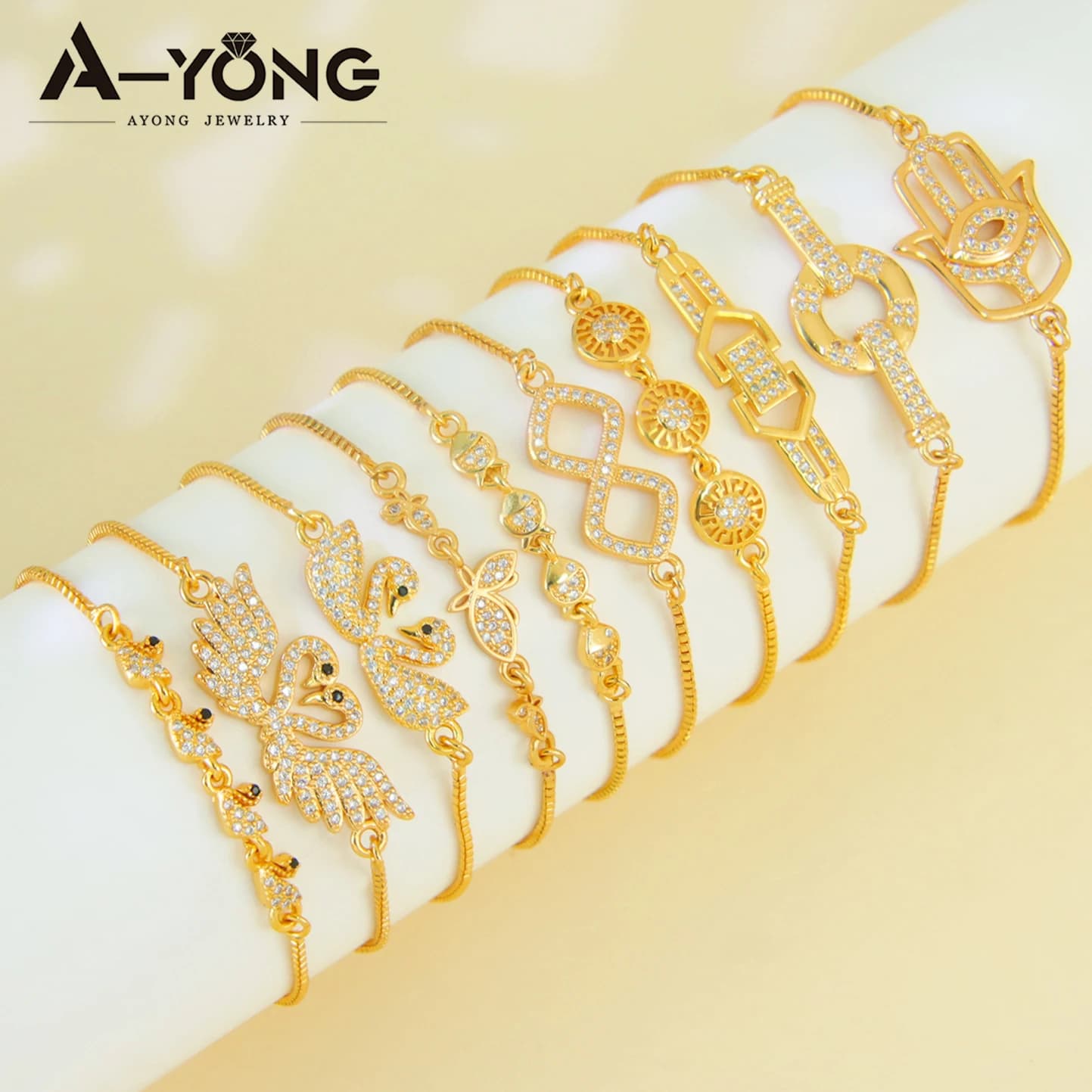 Bracciale squisito con zirconi italiani, placcato oro 21k, coulisse brasiliana, catene fatte a mano, gioielli quotidiani da donna araba