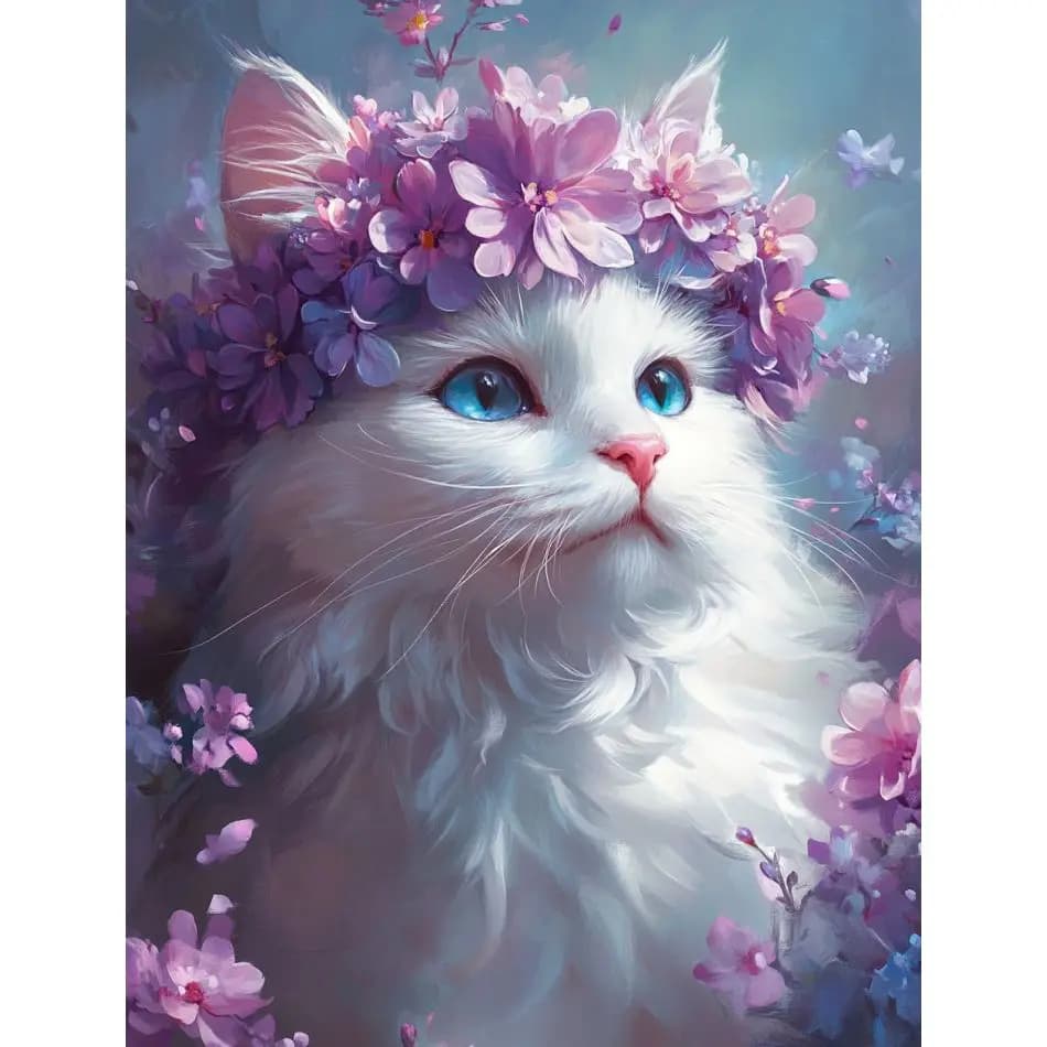 RUOPOTY Wreath White Cat Diamond Painting Kit Handicraft Art Artwork Animal Full Round Paint By Diamonds For Adults Diamond