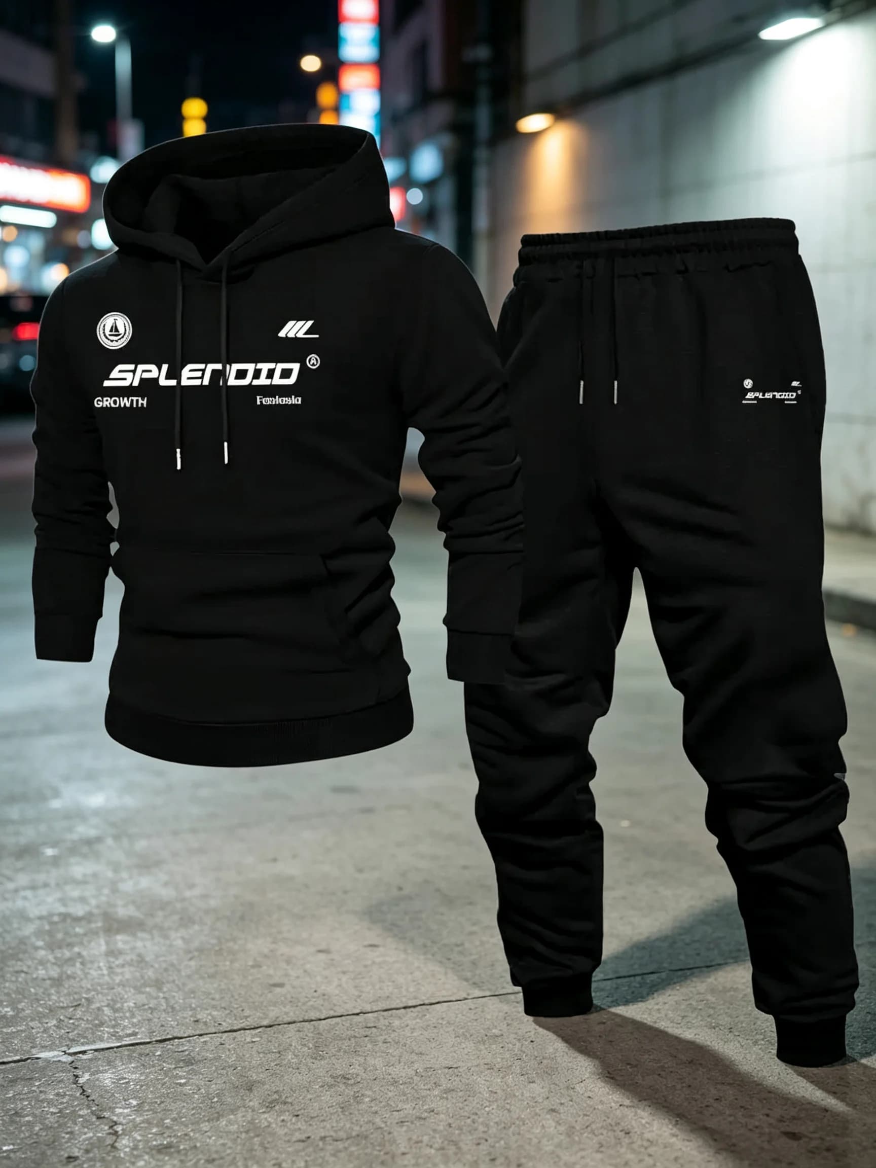 Men's Thick Sports Jacket Set - New York Letter Print Spring-summer Hoodie Set - Long-sleeved Comfortable Padded Hoodie