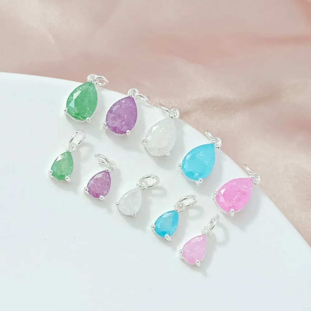 Placcato in rame con argento spesso, ghiaccio tritato con zirconi leggermente intarsiati, piccolo pendente a goccia d'acqua, braccialetto fai da te, ciondolo, orecchini